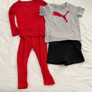 Baby Red matching Set with Gray Tee and Black Shorts size 12 months